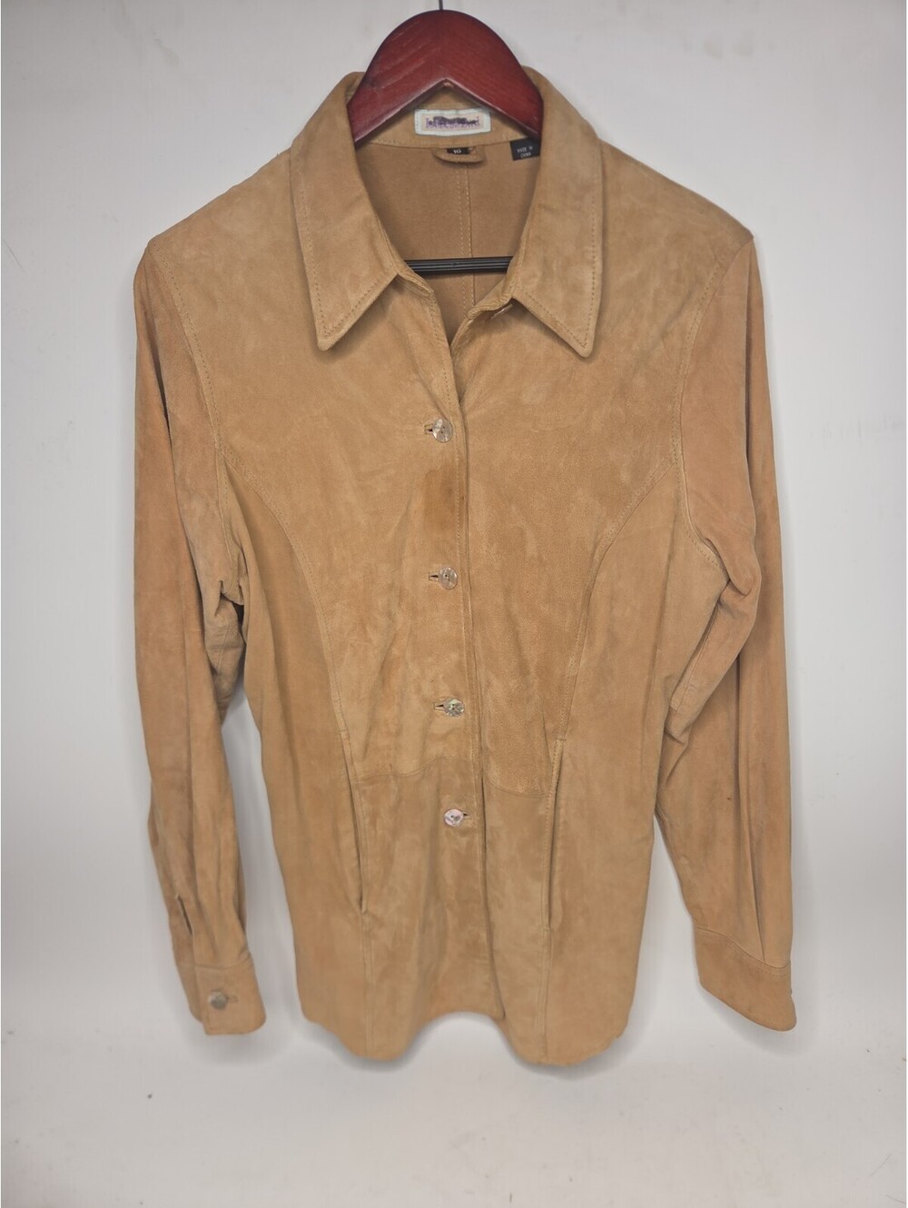 Vtg Isabella Bird Suede Leather Jacket Shirt Women 10 Tan Camel Button Shacket